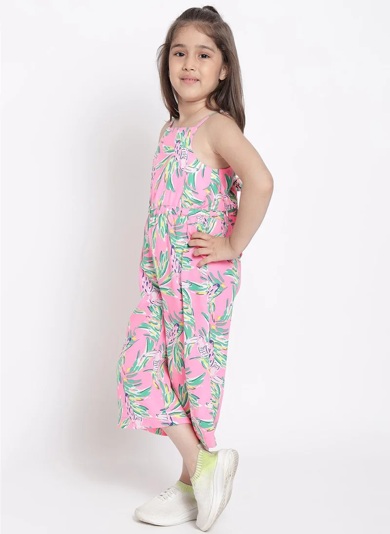 Nautinati Girls' All-over Bird Print Jumpsuit with Stylish Back Design